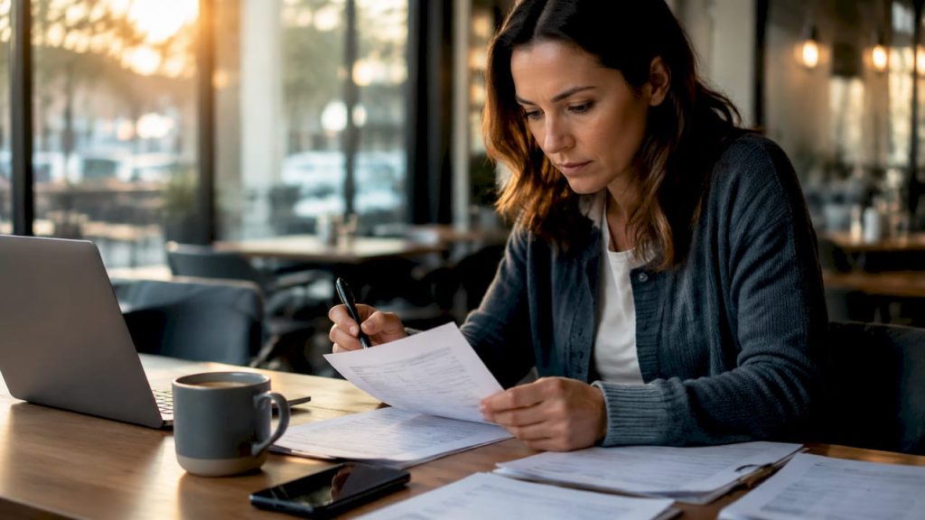 Business owner reviewing credit card processing statement for better payment solutions