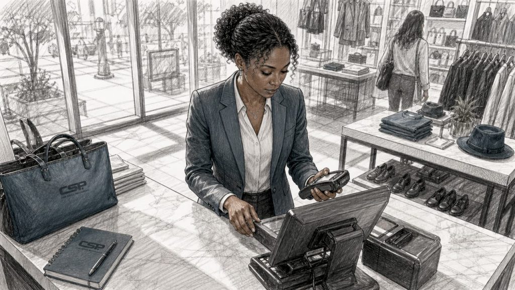 Retail manager overseeing payment integration at checkout