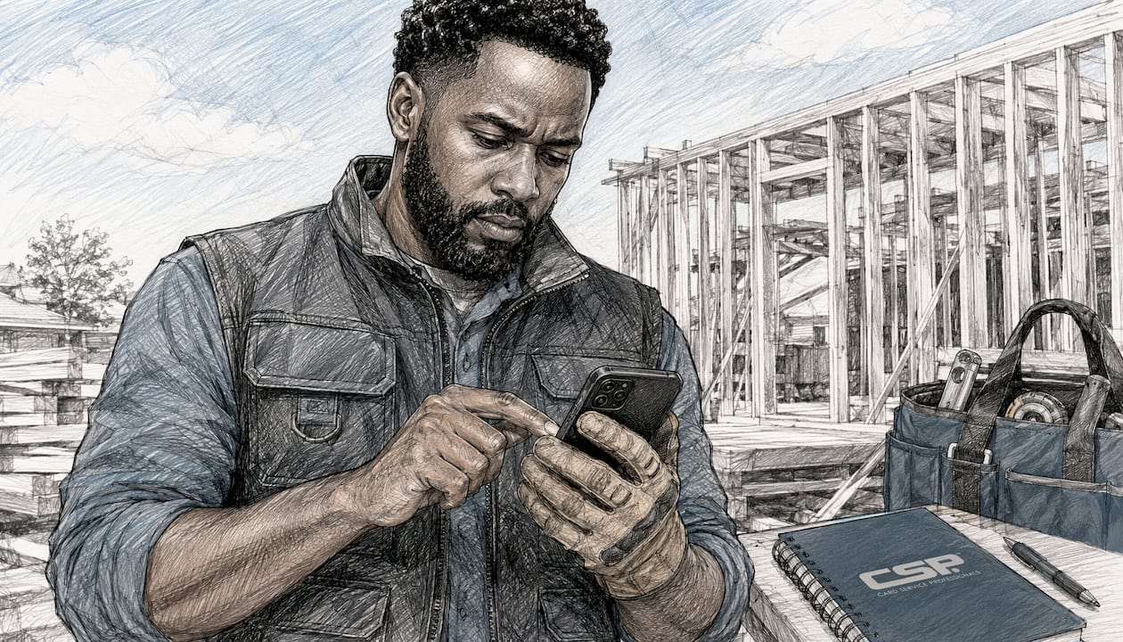 Contractor using mobile device for manual card entry on site