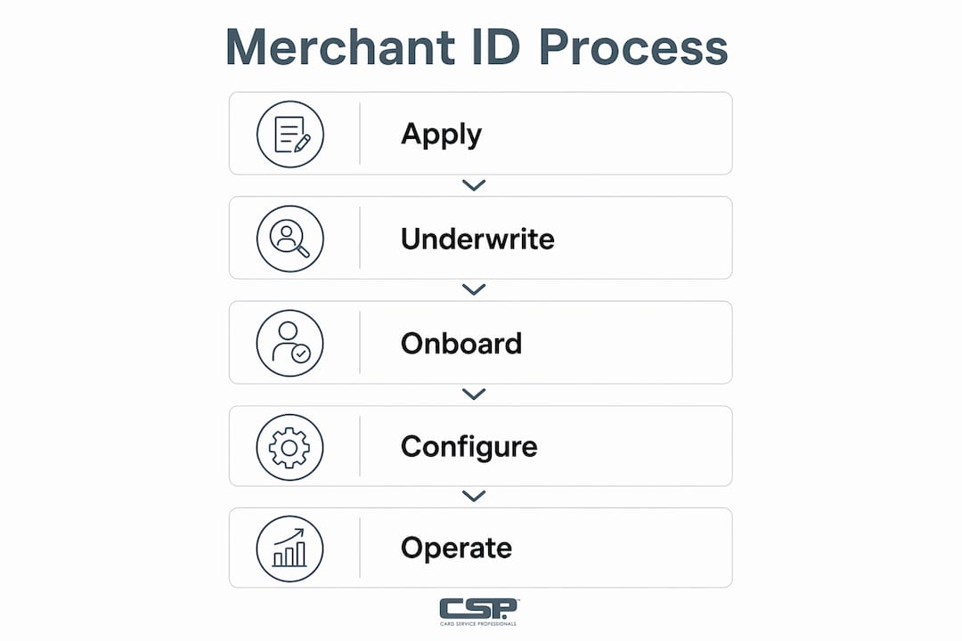 Infographic illustrating merchant ID process steps