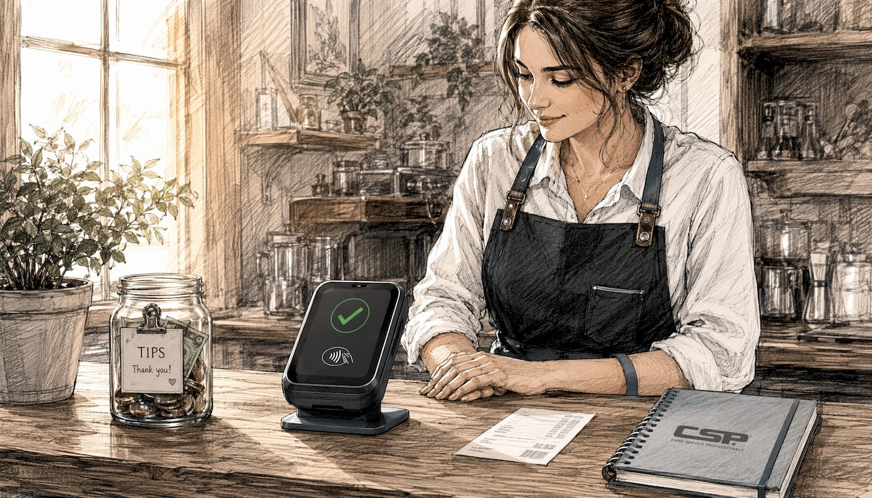 Merchant confirming successful tap to pay transaction