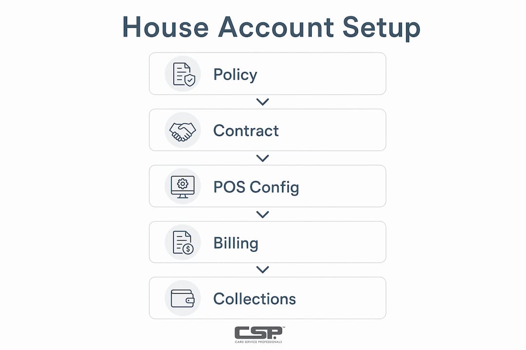 Infographic showing house account setup steps