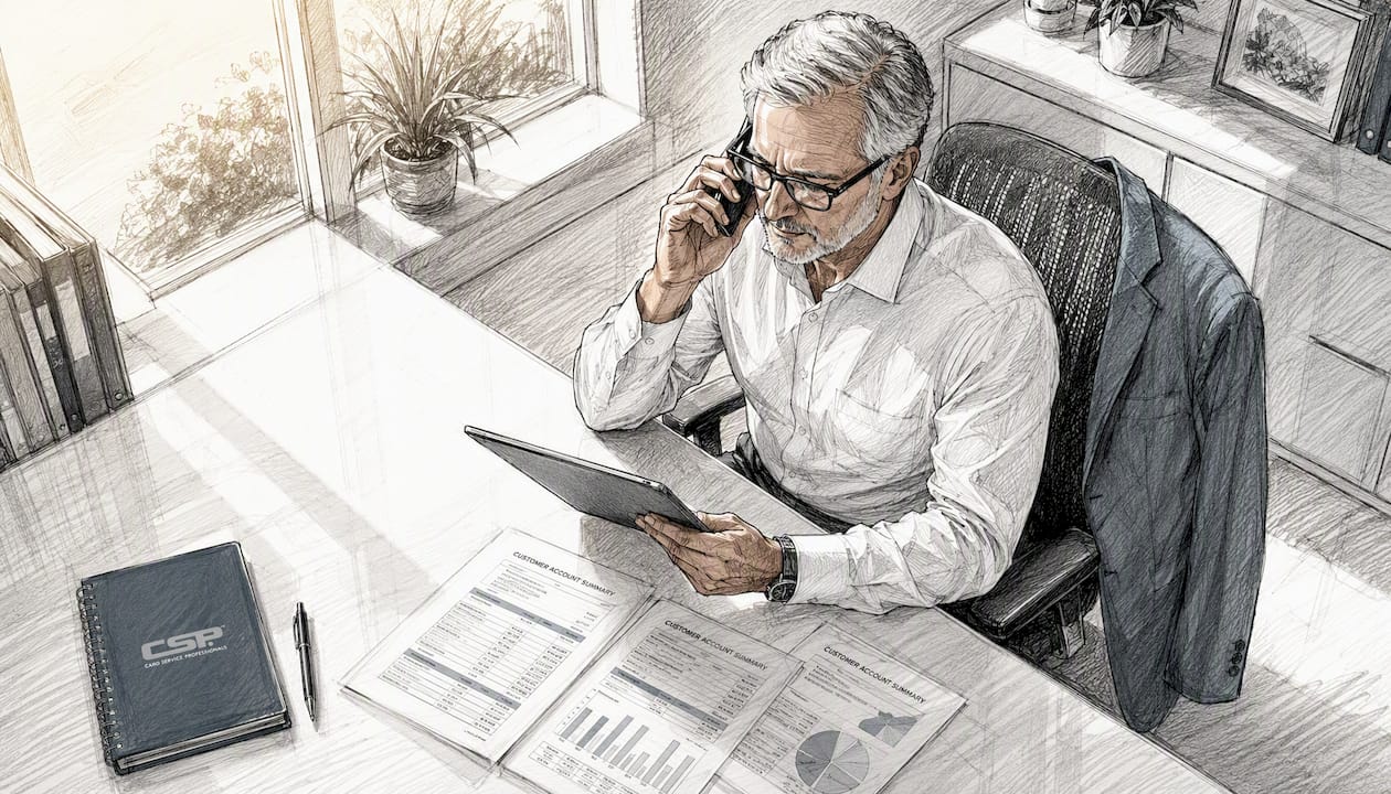 Man discussing payment retries on phone
