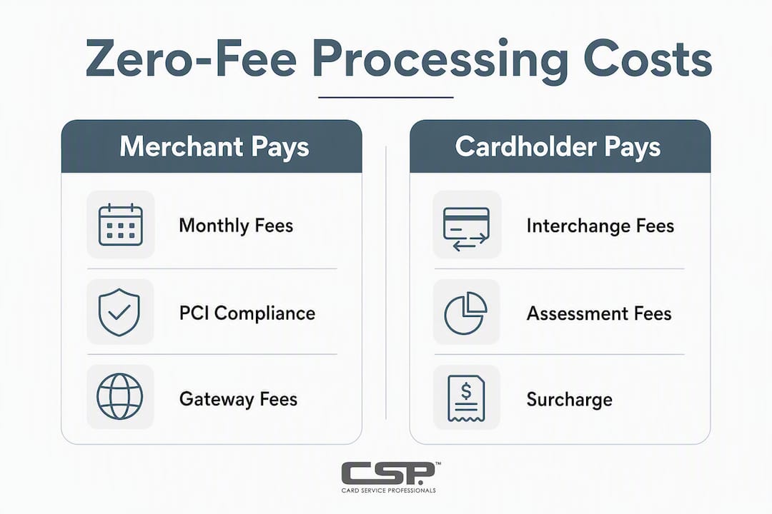 Infographic comparing zero-fee cost responsibilities